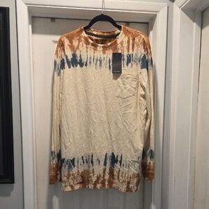 Men's Tie-Dye Long Sleeve Shirt - Cream, Brown, and Blue